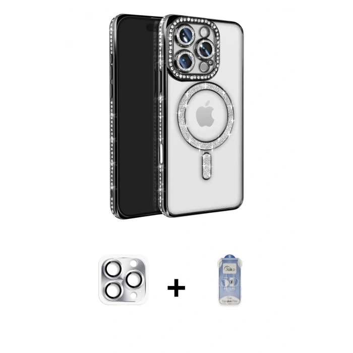MARSİLYAN™- iPhone 16 Pro Max Kılıf Zirve Doku Prime - Siyah Joko Magic 5D Cam + Pers Alüminyum Kamera Lens - GS