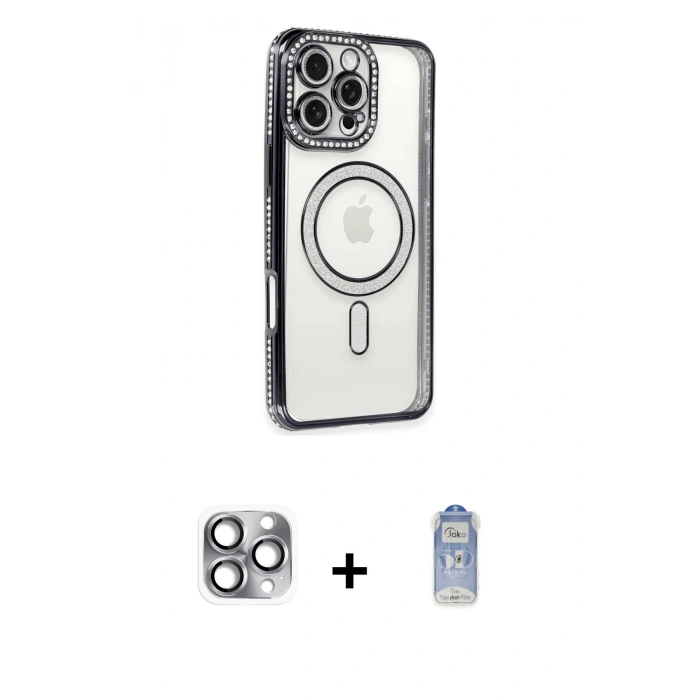 MARSİLYAN™- iPhone 16 Pro Max Kılıf Zirve Doku Prime - Siyah Joko Magic 5D Cam + Pers Alüminyum Kamera Lens - GI