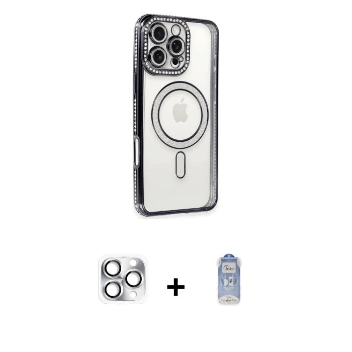 MARSİLYAN™- iPhone 16 Pro Max Kılıf Zirve Doku Prime - Siyah Joko Magic 5D Cam + Pers Alüminyum Kamera Lens - GS