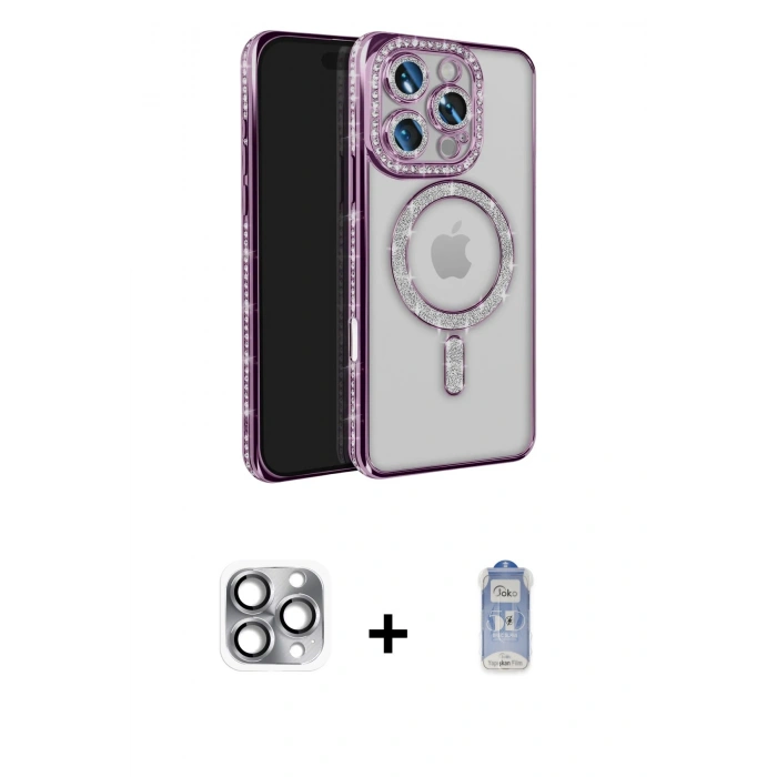MARSİLYAN™- iPhone 16 Pro Max Kılıf Zirve Doku Prime - Siyah Joko Magic 5D Cam + Pers Alüminyum Kamera Lens - GI