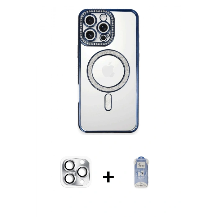 MARSİLYAN™- iPhone 16 Pro Max Kılıf Zirve Doku Prime - Siyah Joko Magic 5D Cam + Pers Alüminyum Kamera Lens - GS