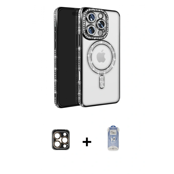 MARSİLYAN™- iPhone 16 Pro Max Kılıf Zirve Doku Prime - Siyah Joko Magic 5D Cam + PVD Metal Kamera Lens - GD