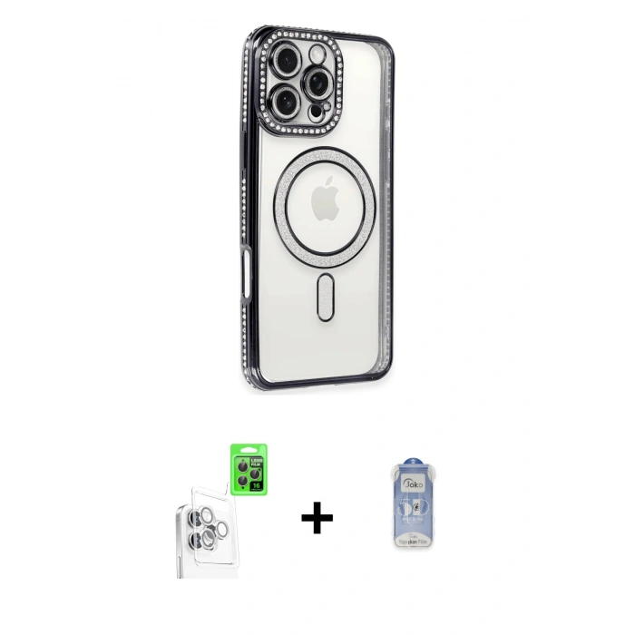 MARSİLYAN™- iPhone 16 Pro Max Kılıf Zirve Doku Prime - Siyah Joko Magic 5D Cam + Raze Metal Kamera Lens - BZ