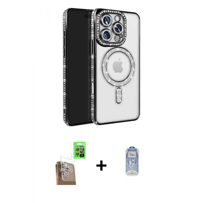 MARSİLYAN™- iPhone 16 Pro Max Kılıf Zirve Doku Prime - Siyah Joko Magic 5D Cam + Raze Metal Kamera Lens - CLTM