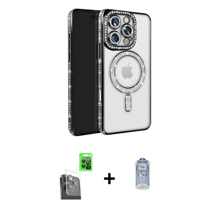 MARSİLYAN™- iPhone 16 Pro Max Kılıf Zirve Doku Prime - Siyah Joko Magic 5D Cam + Raze Metal Kamera Lens - SH