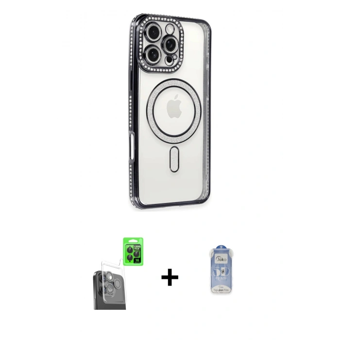 MARSİLYAN™- iPhone 16 Pro Max Kılıf Zirve Doku Prime - Siyah Joko Magic 5D Cam + Raze Metal Kamera Lens - SH