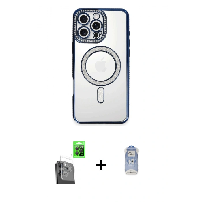 MARSİLYAN™- iPhone 16 Pro Max Kılıf Zirve Doku Prime - Siyah Joko Magic 5D Cam + Raze Metal Kamera Lens - SH