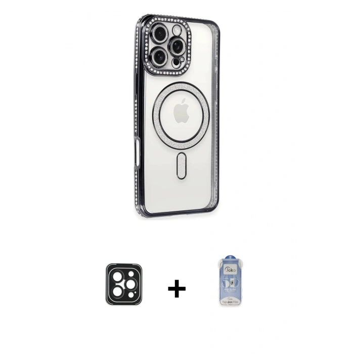 MARSİLYAN™- iPhone 16 Pro Max Kılıf Zirve Doku Prime - Siyah Joko Magic 5D Cam + PVD Metal Kamera Lens - SH