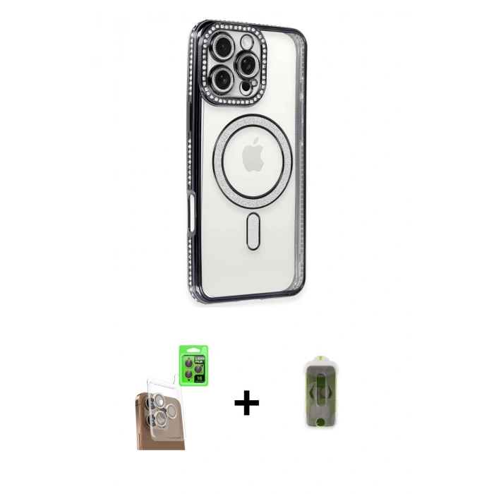 MARSİLYAN™- iPhone 16 Pro Max Kılıf Zirve Doku Prime - Siyah Joko Magic 5D Hayalet Cam + Raze Metal Kamera Lens - CLTM