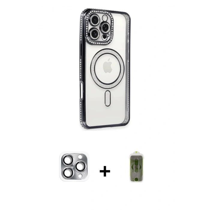 MARSİLYAN™- iPhone 16 Pro Max Kılıf Zirve Doku Prime - Siyah Joko Magic 5D Hayalet Cam + Pers Alüminyum Kamera Lens - GI