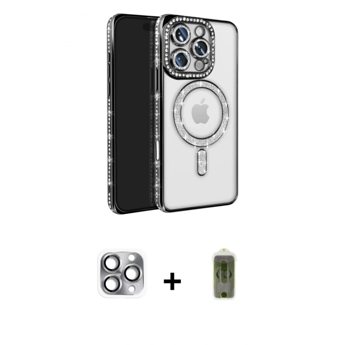 MARSİLYAN™- iPhone 16 Pro Max Kılıf Zirve Doku Prime - Siyah Joko Magic 5D Hayalet Cam + Pers Alüminyum Kamera Lens - GI