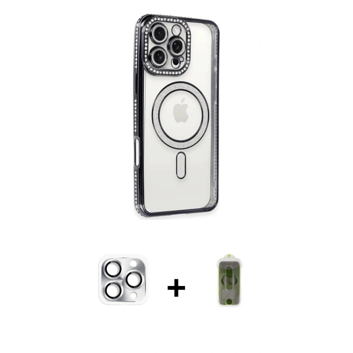 MARSİLYAN™- iPhone 16 Pro Max Kılıf Zirve Doku Prime - Siyah Joko Magic 5D Hayalet Cam + Pers Alüminyum Kamera Lens - GS