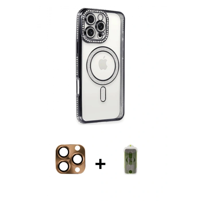 MARSİLYAN™- iPhone 16 Pro Max Kılıf Zirve Doku Prime - Siyah Joko Magic 5D Hayalet Cam + Pers Alüminyum Kamera Lens - CLTM