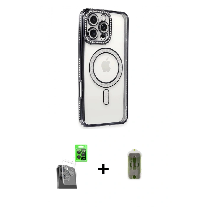 MARSİLYAN™- iPhone 16 Pro Max Kılıf Zirve Doku Prime - Siyah Joko Magic 5D Hayalet Cam + Raze Metal Kamera Lens - SH