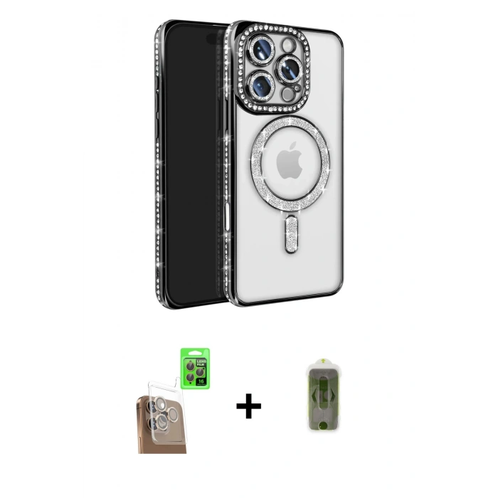 MARSİLYAN™- iPhone 16 Pro Max Kılıf Zirve Doku Prime - Siyah Joko Magic 5D Hayalet Cam + Raze Metal Kamera Lens - CLTM