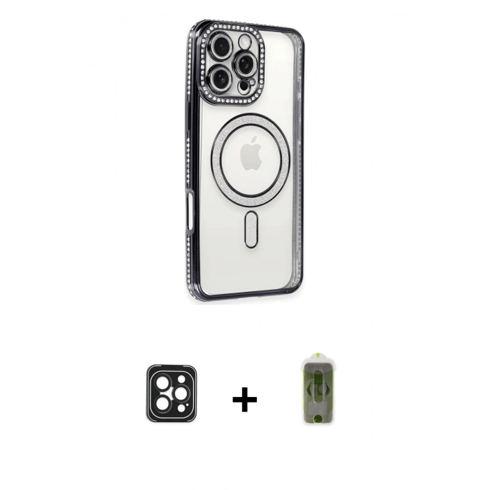 MARSİLYAN™- iPhone 16 Pro Max Kılıf Zirve Doku Prime - Siyah Joko Magic 5D Hayalet Cam + PVD Metal Kamera Lens - SH
