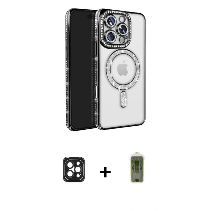 MARSİLYAN™- iPhone 16 Pro Max Kılıf Zirve Doku Prime - Siyah Joko Magic 5D Hayalet Cam + PVD Metal Kamera Lens - SH