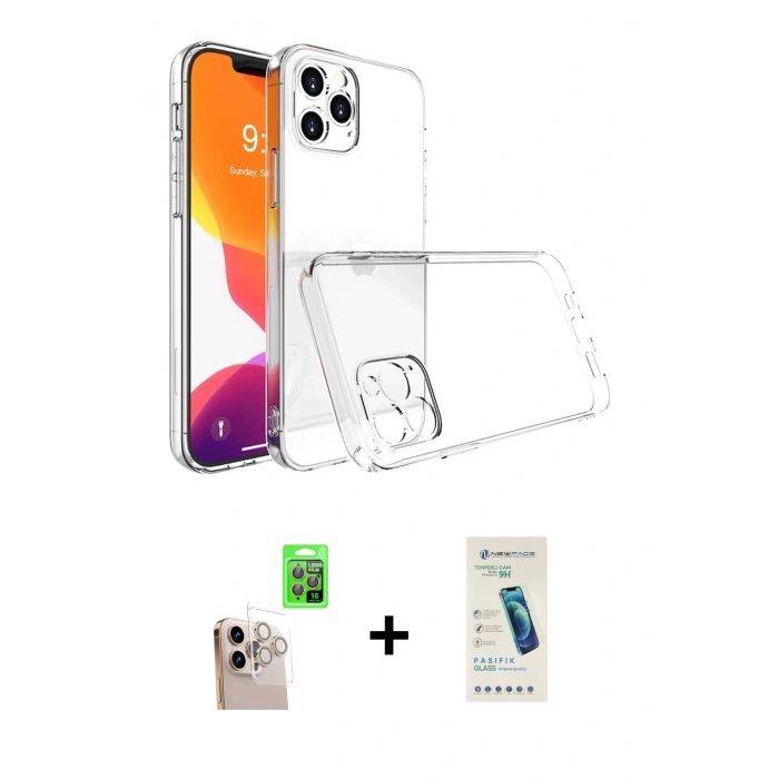 MARSİLYAN™- iPhone 16 Pro Max Kılıf Zirve Doku - Şeffaf Pasifik Cam Ekran Koruyucu + Raze Metal Kamera Lens - NLGY