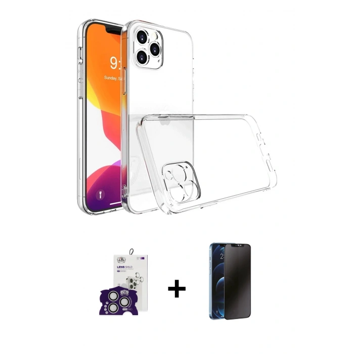 MARSİLYAN™- iPhone 16 Pro Max Kılıf Zirve Doku - Siyah 3D Antistatik Hayalet Cam Ekran Koruyucu + Bilvis Titan Kamera Lens - GS