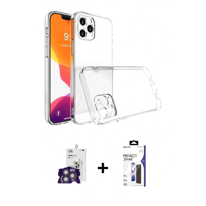 MARSİLYAN™- iPhone 16 Pro Max Kılıf Zirve Doku - Siyah Bilvis 3X AR Hayalet Cam Ekran Koruyucu + Bilvis Titan Kamera Lens - GS