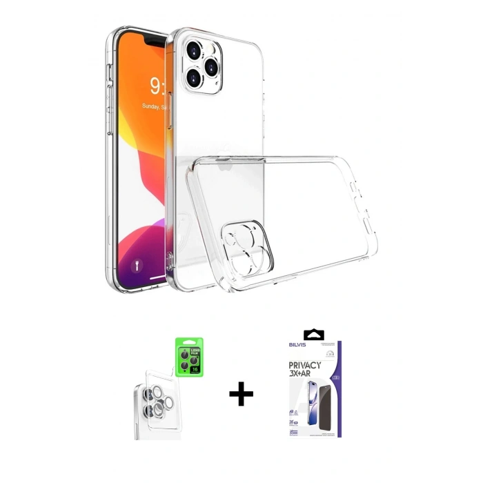 MARSİLYAN™- iPhone 16 Pro Max Kılıf Zirve Doku - Siyah Bilvis 3X AR Hayalet Cam Ekran Koruyucu + Raze Metal Kamera Lens - BZ