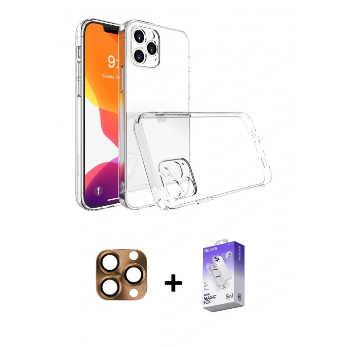MARSİLYAN™- iPhone 16 Pro Max Kılıf Zirve Doku - Siyah Bilvis 5in1 3D Magic Cam Ekran Koruyucu + Pers Alüminyum Kamera Lens - CLTM