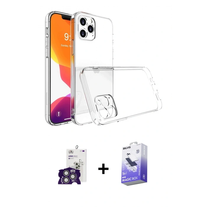 MARSİLYAN™- iPhone 16 Pro Max Kılıf Zirve Doku - Siyah Bilvis 5in1 5D Magic Hayalet Cam Ekran Koruyucu + Bilvis Titan Kamera Lens - GS