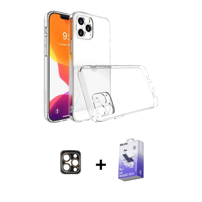 MARSİLYAN™- iPhone 16 Pro Max Kılıf Zirve Doku - Siyah Bilvis 5in1 5D Magic Hayalet Cam Ekran Koruyucu + PVD Metal Kamera Lens - GD