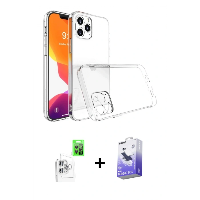 MARSİLYAN™- iPhone 16 Pro Max Kılıf Zirve Doku - Siyah Bilvis 5in1 5D Magic Hayalet Cam Ekran Koruyucu + Raze Metal Kamera Lens - BZ