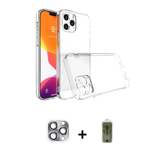 MARSİLYAN™- iPhone 16 Pro Max Kılıf Zirve Doku - Siyah Joko Magic 5D Hayalet Cam + Gri Pers Alüminyum Kamera Lens