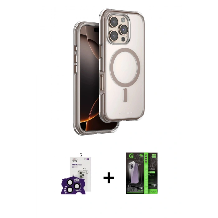 MARSİLYAN™- iPhone 16 Pro Max Kılıf Zirve Klasik Prime - Şeffaf 360 Full Body Arka Koruyucu + Siyah Bilvis Titan Kamera Lens