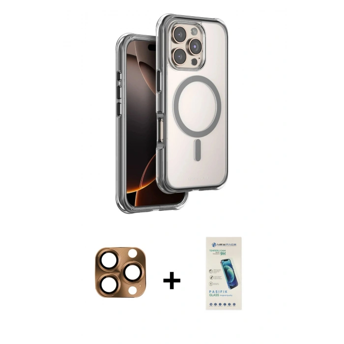 MARSİLYAN™- iPhone 16 Pro Max Kılıf Zirve Klasik Prime - Şeffaf Pasifik Cam Ekran Koruyucu + Pers Alüminyum Kamera Lens - CLTM