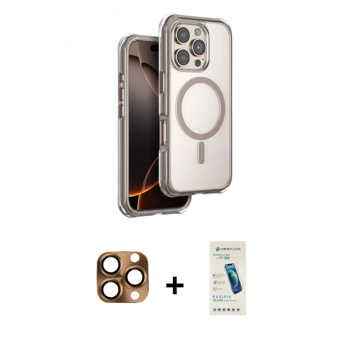 MARSİLYAN™- iPhone 16 Pro Max Kılıf Zirve Klasik Prime - Şeffaf Pasifik Cam Ekran Koruyucu + Pers Alüminyum Kamera Lens - CLTM