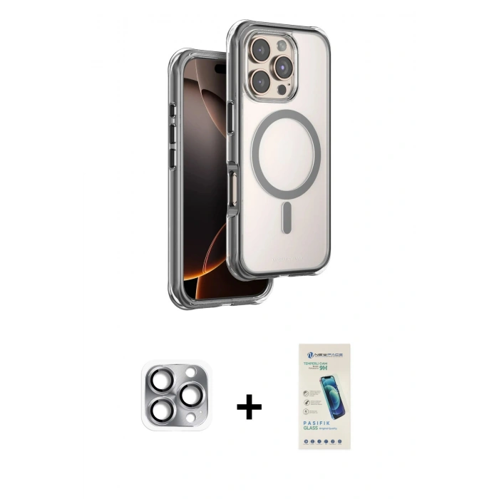 MARSİLYAN™- iPhone 16 Pro Max Kılıf Zirve Klasik Prime - Şeffaf Pasifik Cam Ekran Koruyucu + Pers Alüminyum Kamera Lens - GI