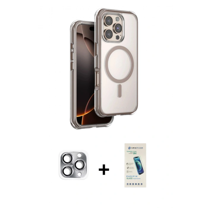 MARSİLYAN™- iPhone 16 Pro Max Kılıf Zirve Klasik Prime - Şeffaf Pasifik Cam Ekran Koruyucu + Pers Alüminyum Kamera Lens - GI