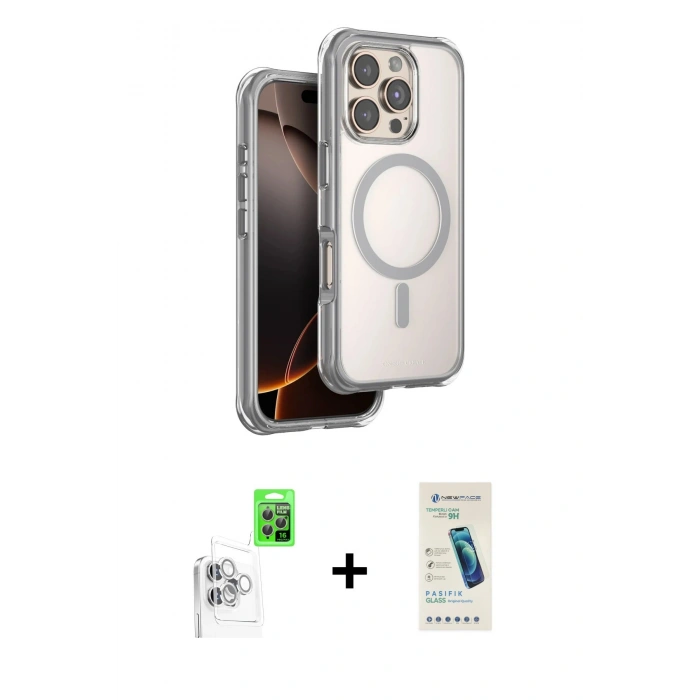 MARSİLYAN™- iPhone 16 Pro Max Kılıf Zirve Klasik Prime - Şeffaf Pasifik Cam Ekran Koruyucu + Raze Metal Kamera Lens - BZ