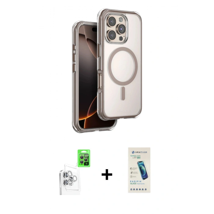 MARSİLYAN™- iPhone 16 Pro Max Kılıf Zirve Klasik Prime - Şeffaf Pasifik Cam Ekran Koruyucu + Raze Metal Kamera Lens - BZ