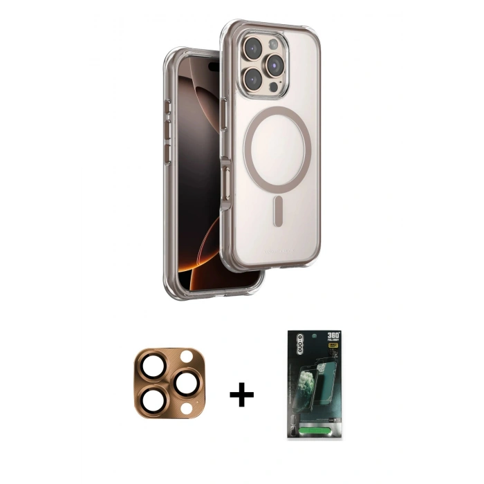 MARSİLYAN™- iPhone 16 Pro Max Kılıf Zirve Klasik Prime - Siyah 360 Mat Full Body Arka Koruyucu + Pers Alüminyum Kamera Lens - CLTM