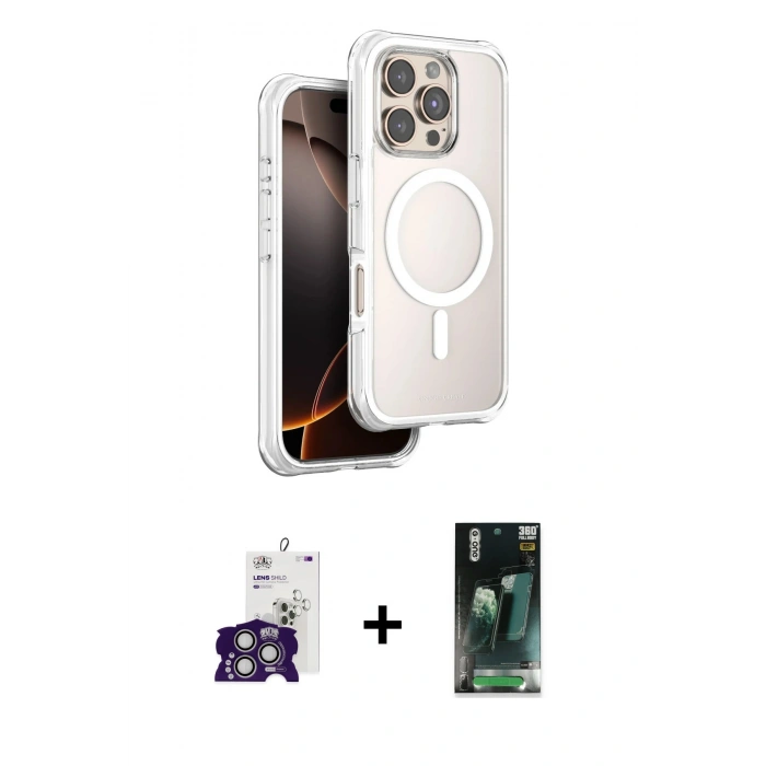 MARSİLYAN™- iPhone 16 Pro Max Kılıf Zirve Klasik Prime - Siyah 360 Mat Full Body Arka Koruyucu + Bilvis Titan Kamera Lens - GS