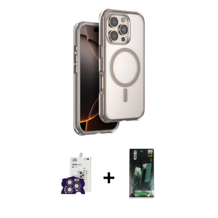 MARSİLYAN™- iPhone 16 Pro Max Kılıf Zirve Klasik Prime - Siyah 360 Mat Full Body Arka Koruyucu + Bilvis Titan Kamera Lens - GS