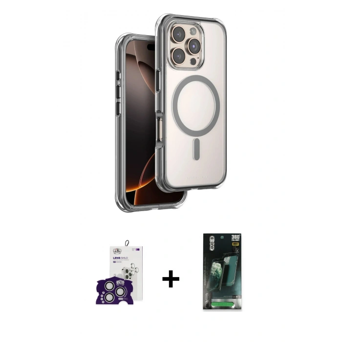 MARSİLYAN™- iPhone 16 Pro Max Kılıf Zirve Klasik Prime - Siyah 360 Mat Full Body Arka Koruyucu + Bilvis Titan Kamera Lens - GS