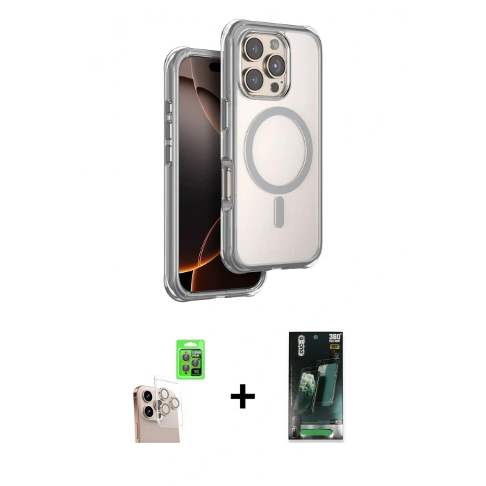 MARSİLYAN™- iPhone 16 Pro Max Kılıf Zirve Klasik Prime - Siyah 360 Mat Full Body Arka Koruyucu + Raze Metal Kamera Lens - NLGY