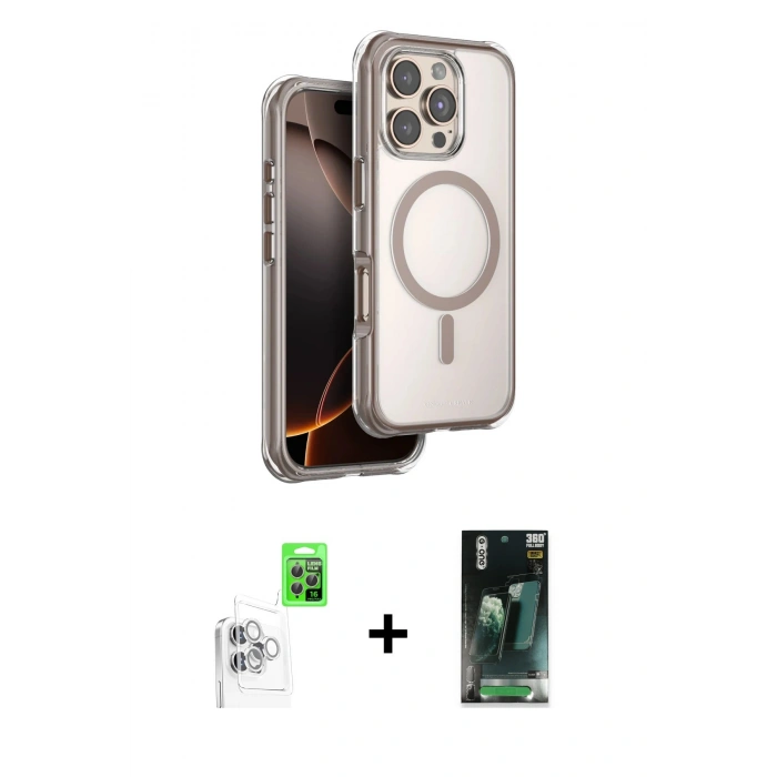MARSİLYAN™- iPhone 16 Pro Max Kılıf Zirve Klasik Prime - Siyah 360 Mat Full Body Arka Koruyucu + Raze Metal Kamera Lens - BZ