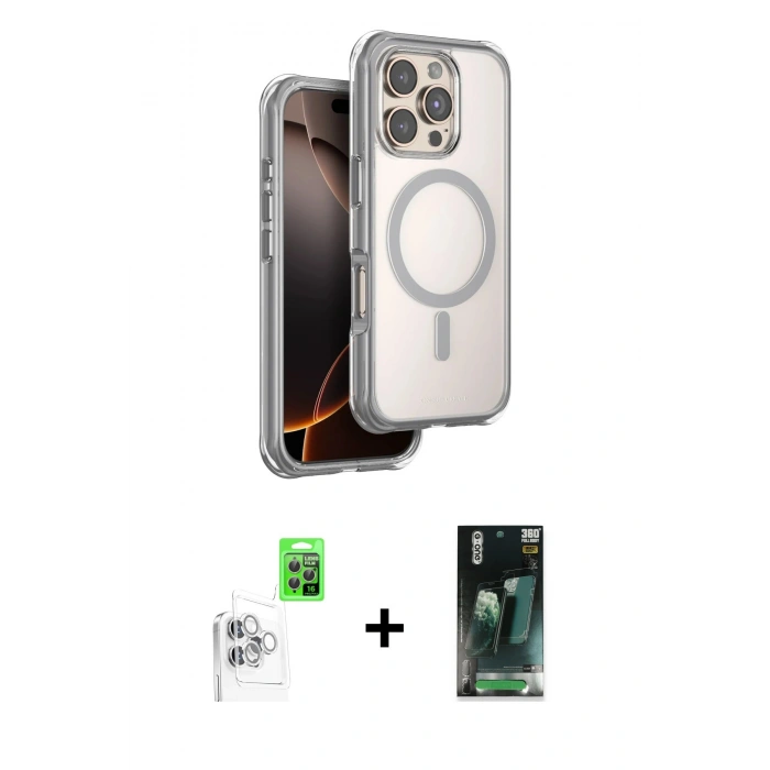 MARSİLYAN™- iPhone 16 Pro Max Kılıf Zirve Klasik Prime - Siyah 360 Mat Full Body Arka Koruyucu + Raze Metal Kamera Lens - BZ