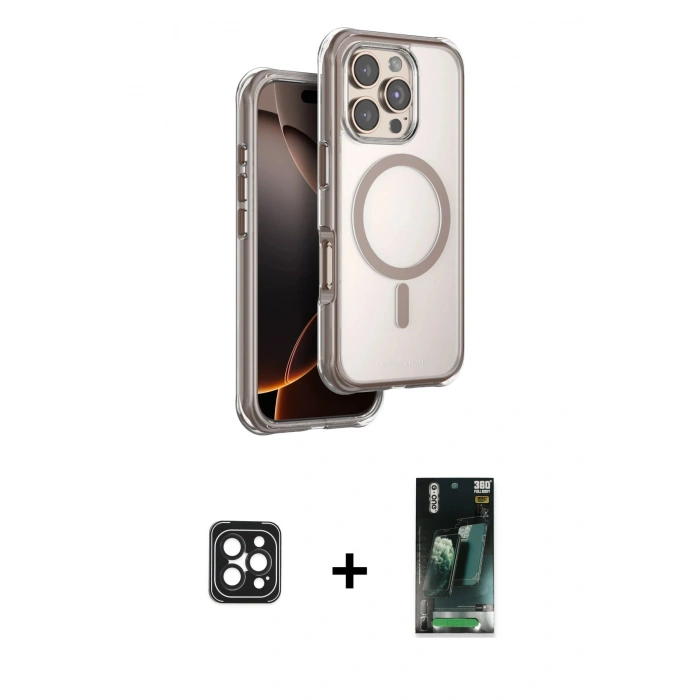 MARSİLYAN™- iPhone 16 Pro Max Kılıf Zirve Klasik Prime - Siyah 360 Mat Full Body Arka Koruyucu + PVD Metal Kamera Lens - SH