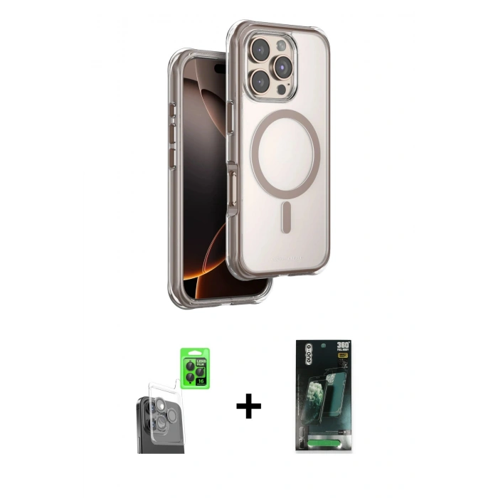 MARSİLYAN™- iPhone 16 Pro Max Kılıf Zirve Klasik Prime - Siyah 360 Mat Full Body Arka Koruyucu + Raze Metal Kamera Lens - SH
