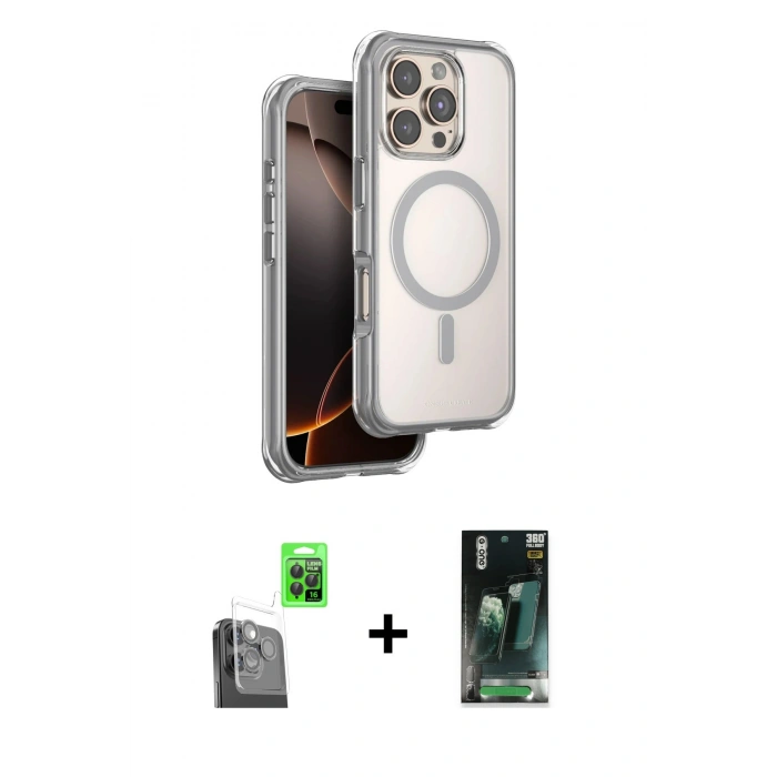 MARSİLYAN™- iPhone 16 Pro Max Kılıf Zirve Klasik Prime - Siyah 360 Mat Full Body Arka Koruyucu + Raze Metal Kamera Lens - SH