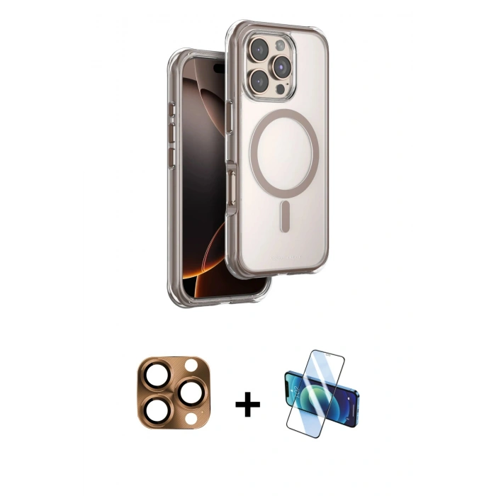MARSİLYAN™- iPhone 16 Pro Max Kılıf Zirve Klasik Prime - Siyah 3D Antistatik Cam Ekran Koruyucu + Pers Alüminyum Kamera Lens - CLTM