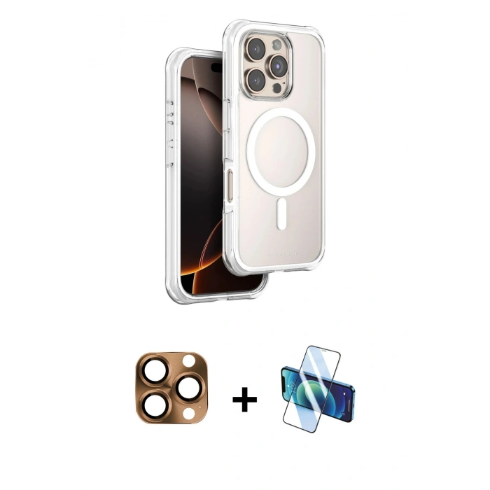 MARSİLYAN™- iPhone 16 Pro Max Kılıf Zirve Klasik Prime - Siyah 3D Antistatik Cam Ekran Koruyucu + Pers Alüminyum Kamera Lens - CLTM