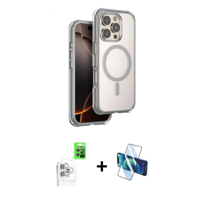MARSİLYAN™- iPhone 16 Pro Max Kılıf Zirve Klasik Prime - Siyah 3D Antistatik Cam Ekran Koruyucu + Raze Metal Kamera Lens - BZ